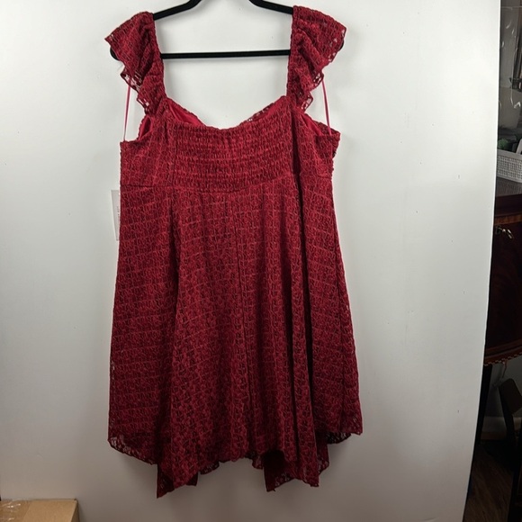 KURIOUS SZ XL RED LACE SWEETHEART NECKLINE HANDKERCHIEF HEMLINE RUFFLED STRAPS - Picture 7 of 8